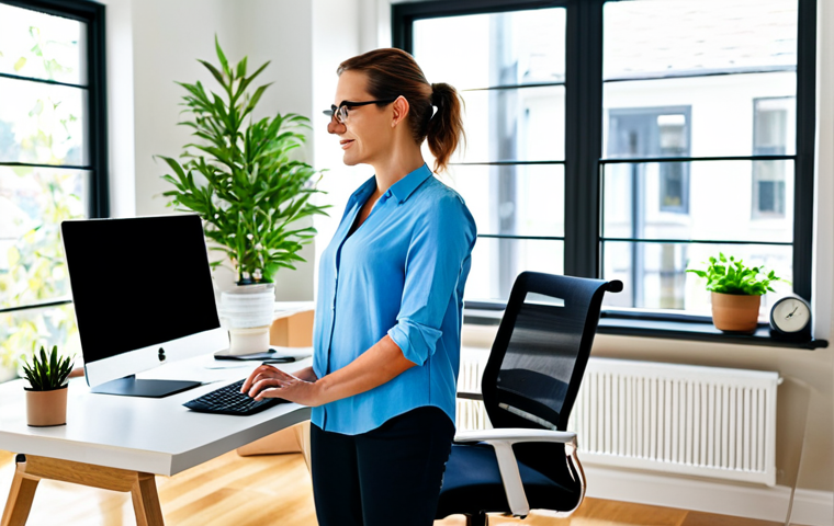 운동과 홈 오피스의 인체공학적 요소 - Ergonomic Home Office Setup**

"A bright, modern home office with a professional woman working at a ...