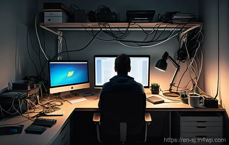 인체공학적 설계에 맞춘 전선 정리 방법 - **Prompt: "The Cable Monster Conquered: A Before and After Transformation"**
    A split image, depi...