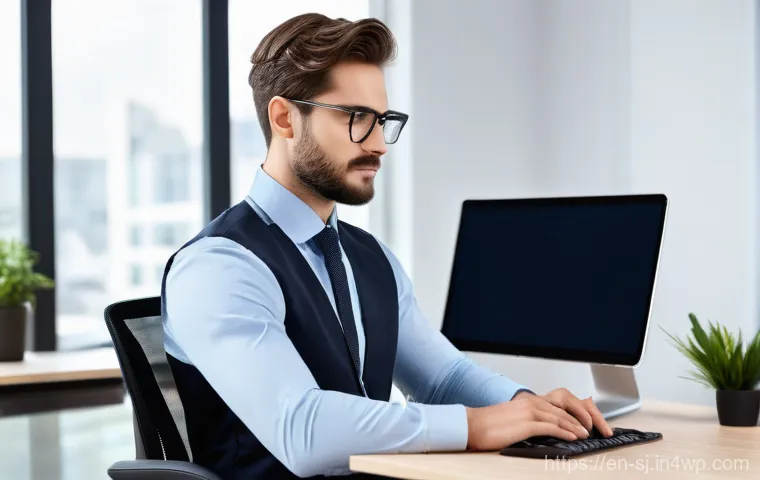 인체공학적 원칙을 반영한 책상 활용 방법 - **Prompt 1: Focused Productivity in an Ergonomic Setup**
A young professional, in smart-casual b...