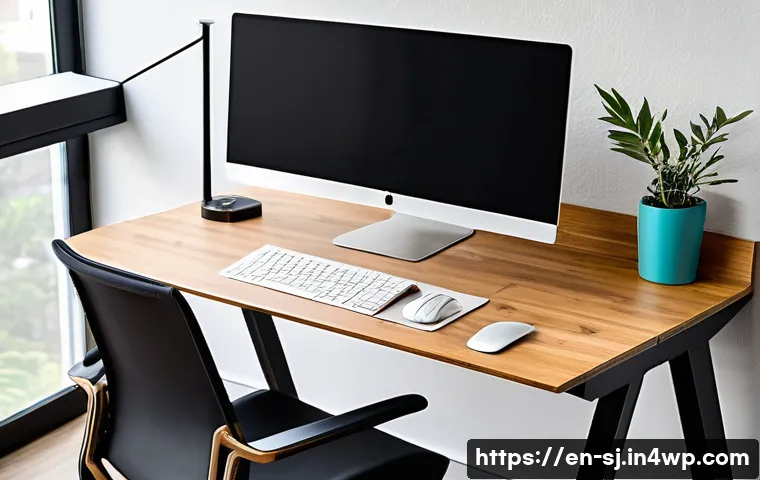 인체공학적 데스크의 장점과 선택 기준 - A modern ergonomic home office setup featuring an electric sit-stand desk with a large surface area,...
