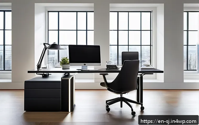 인체공학적 설계의 트렌드와 미래 - A modern home office featuring a sleek modular desk with adjustable height and detachable components...